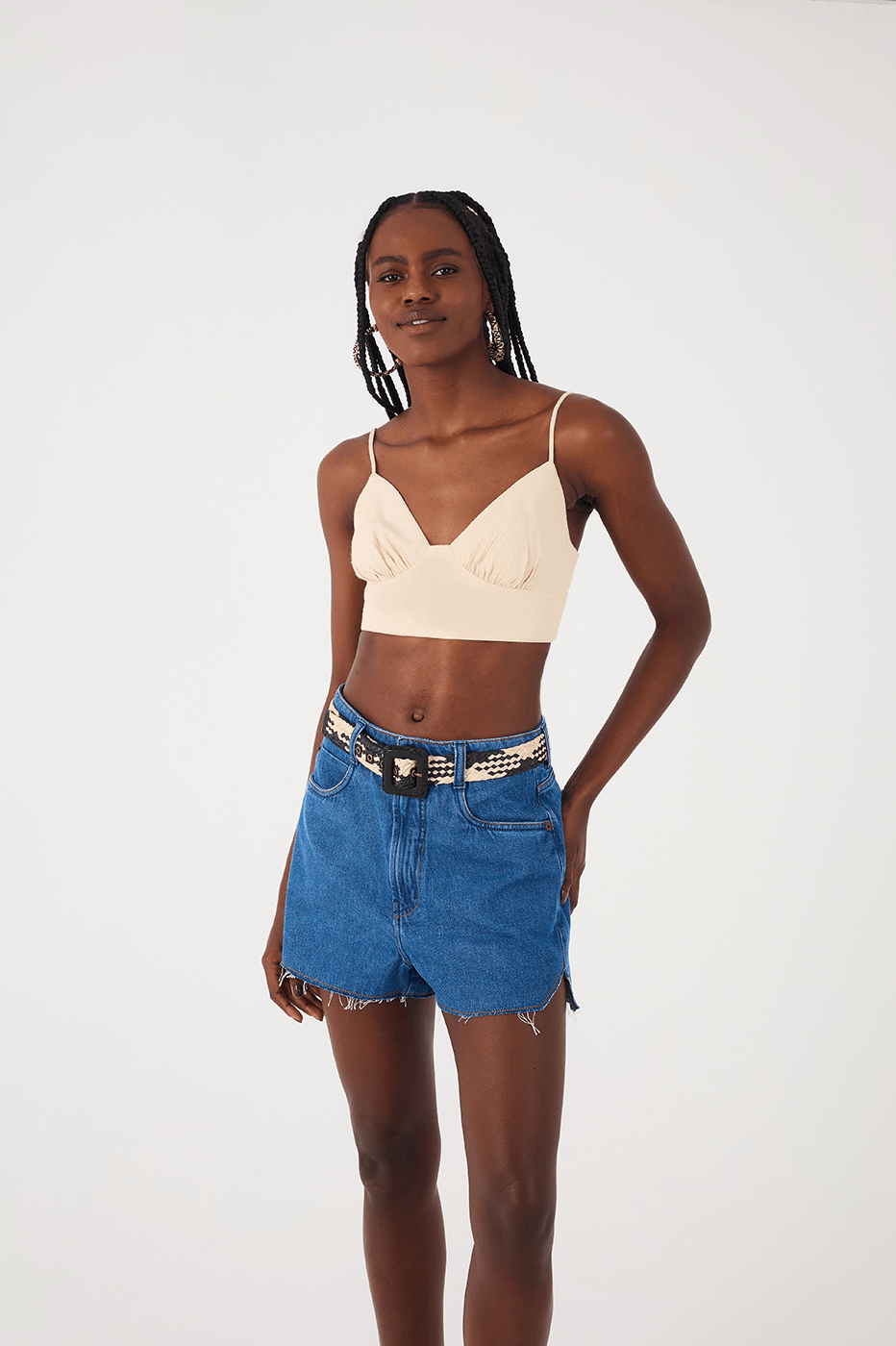 Natural And Gold Straw Buckled Belt