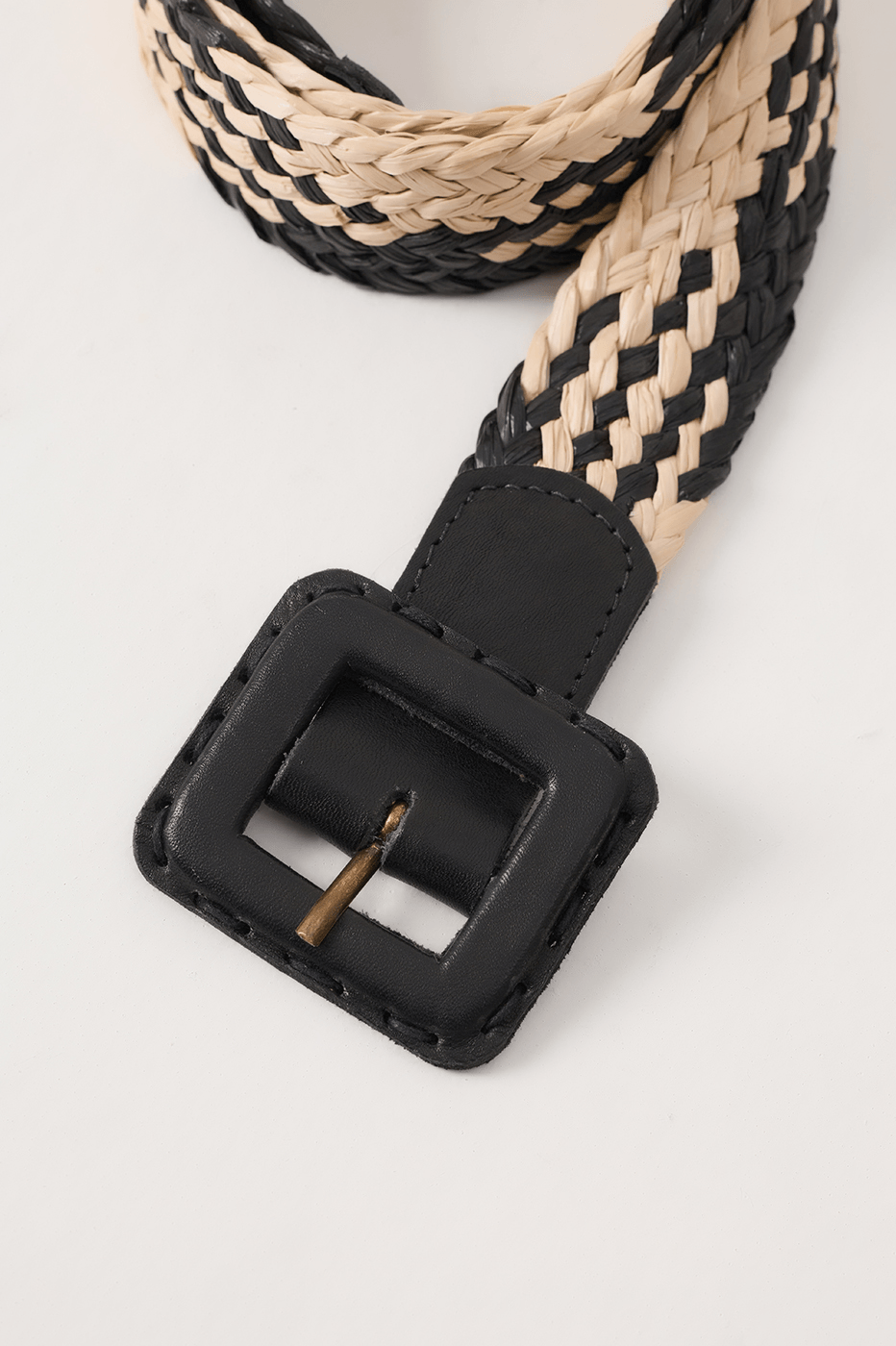 Natural And Gold Straw Buckled Belt