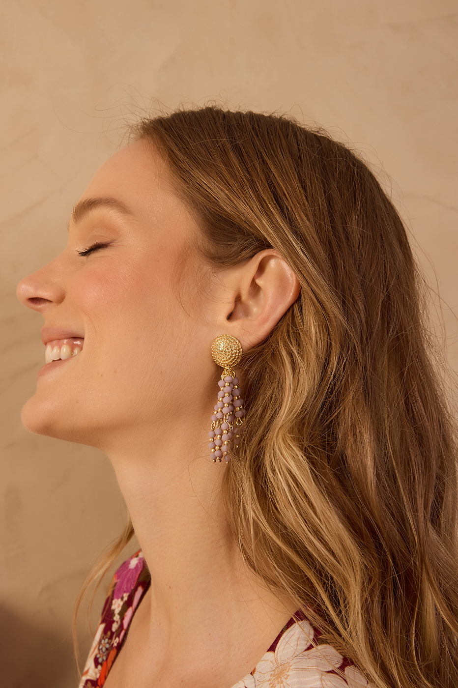 Lilac Beaded Tassels Earrings_1