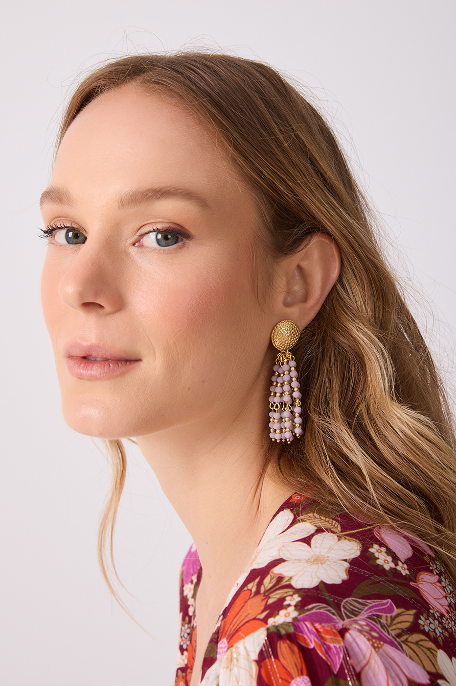 Lilac Beaded Tassels Earrings_3