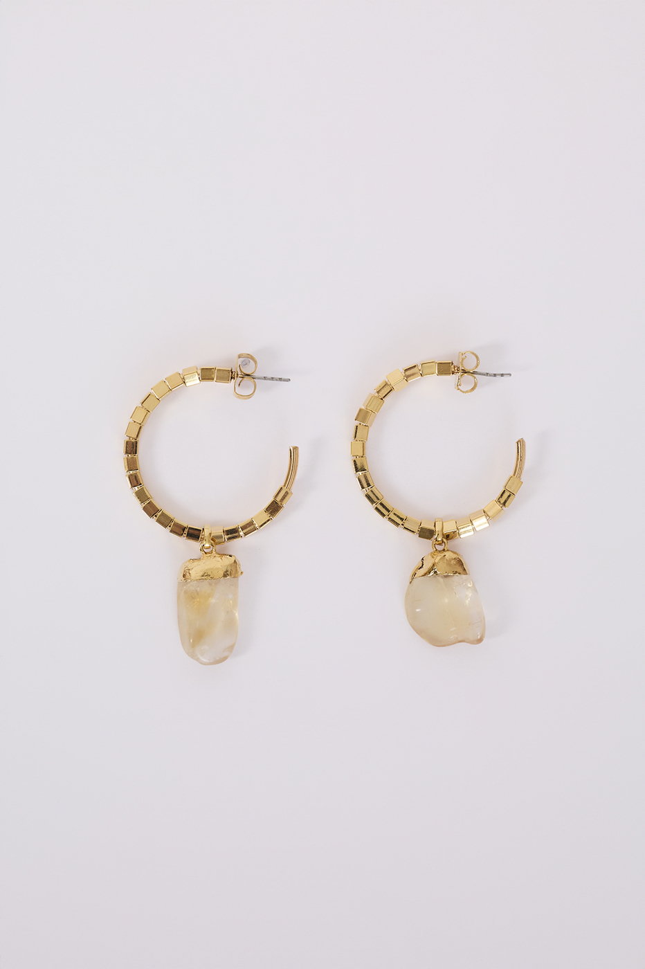 Golden Hoop Stone Detail Earrings_5