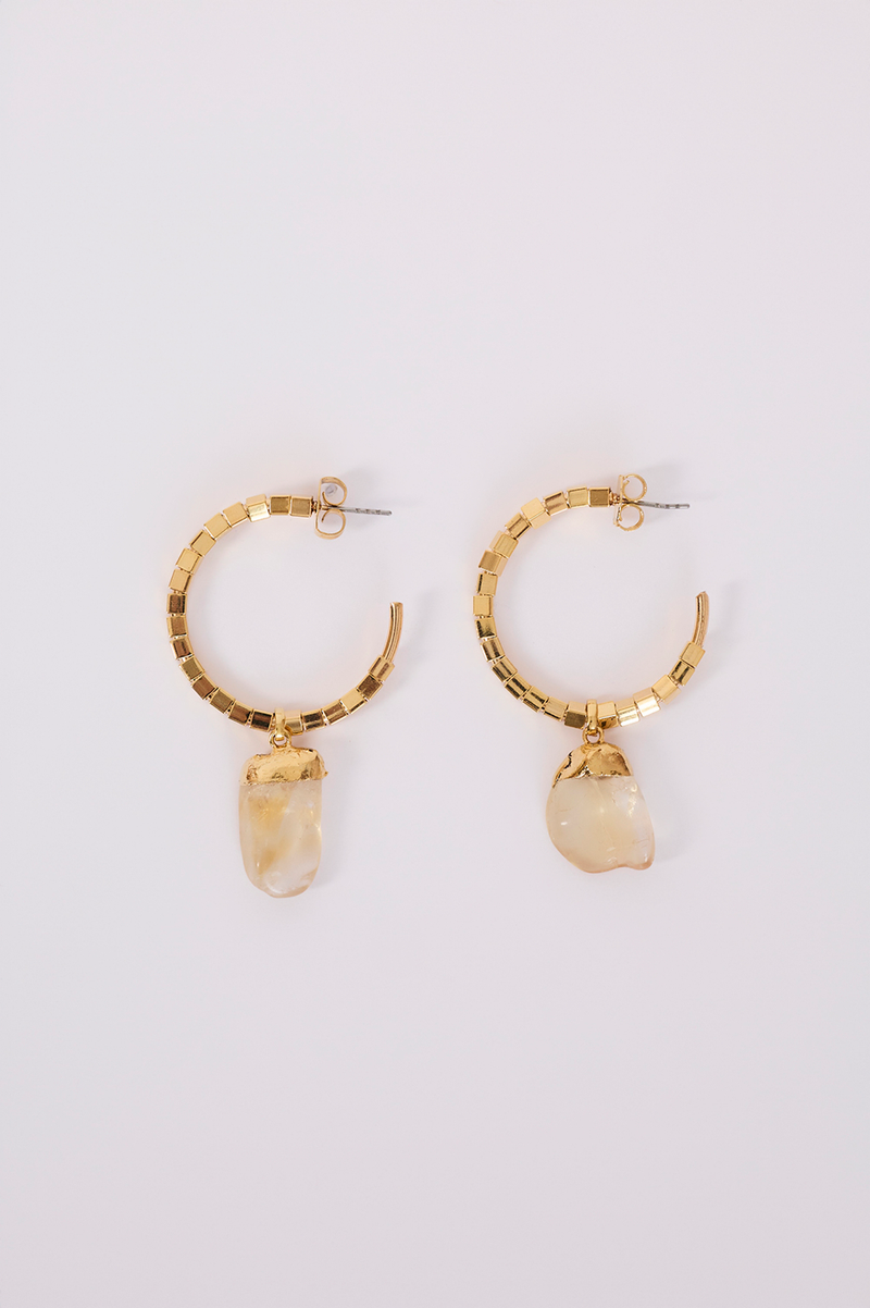 Golden Hoop Stone Detail Earrings_5