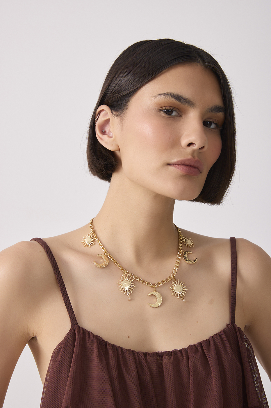 Golden Solaris and Luna Pendants Necklace_3