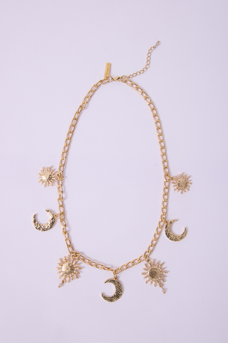 Golden Solaris and Luna Pendants Necklace_4
