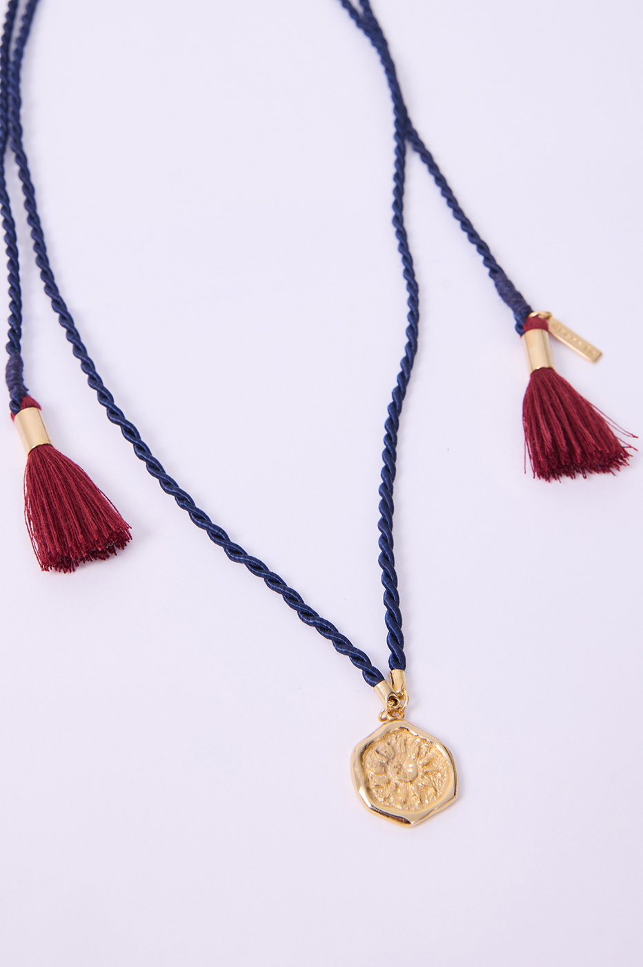 Blue Golden Medallion Tassels Necklace_5