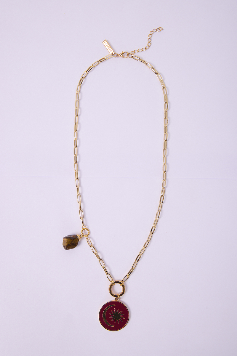 Golden Eclipse Medallion Stone Necklace_5