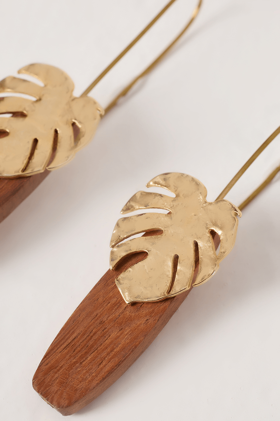 Natural And Gold Monstera Wooden French Wire Earrings