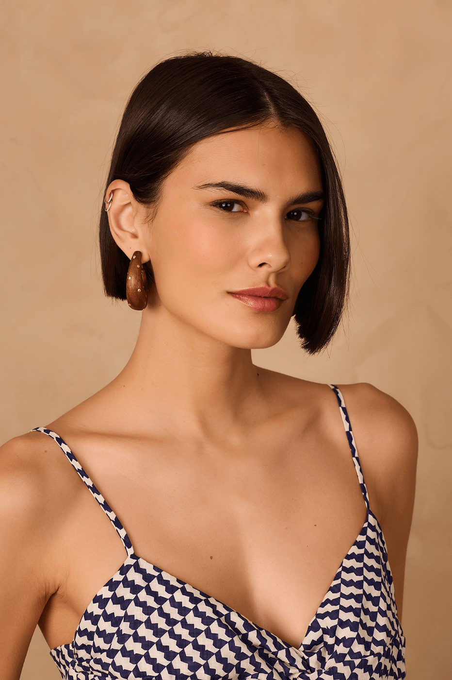 Wooden Gold Post Back Earrings