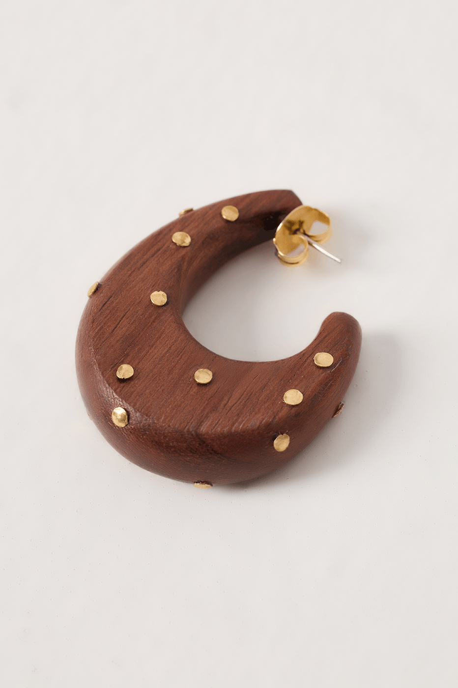 Wooden Gold Post Back Earrings