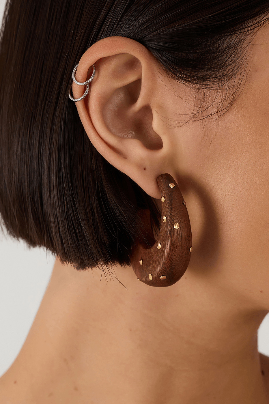 Wooden Gold Post Back Earrings