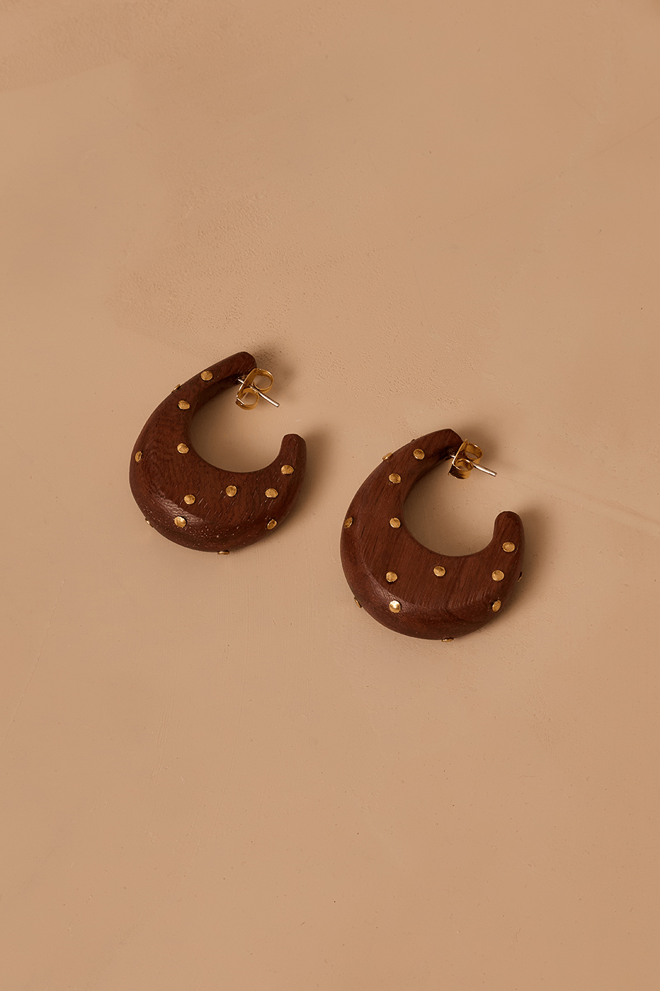 Wooden Gold Post Back Earrings