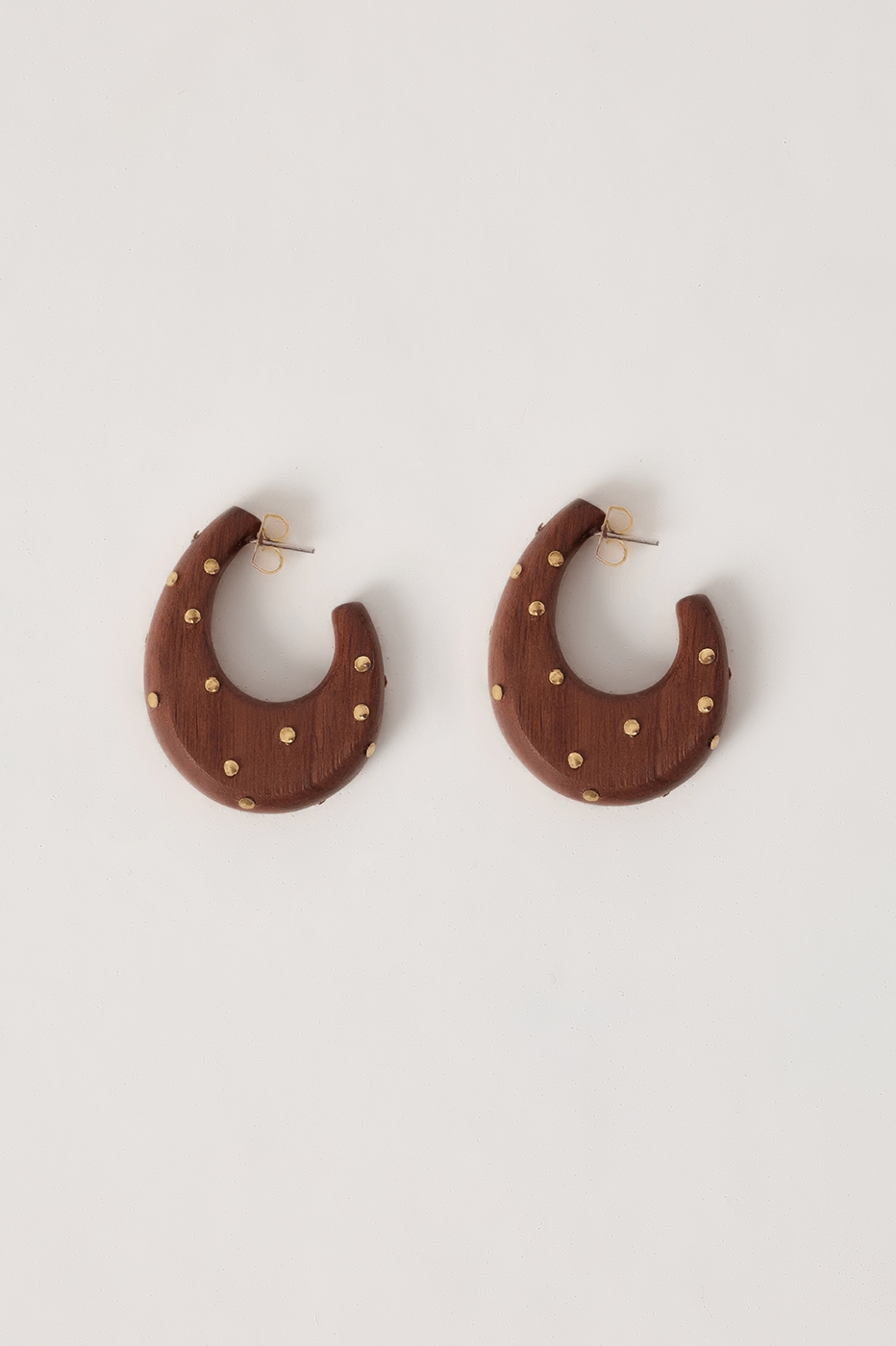 Wooden Gold Post Back Earrings