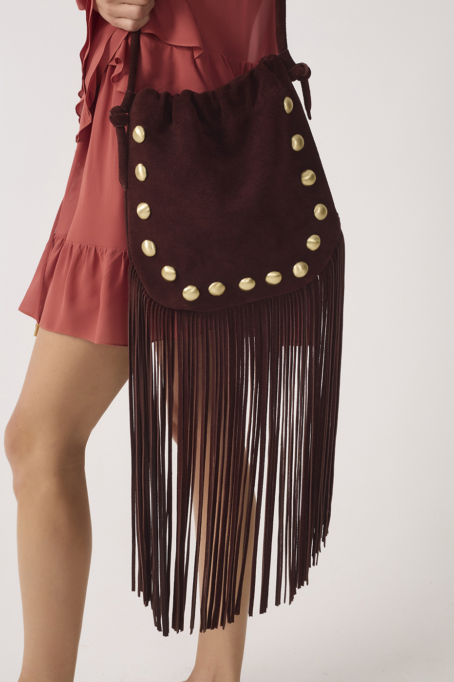 Brown Fringe Long Strap Suede Bag_4