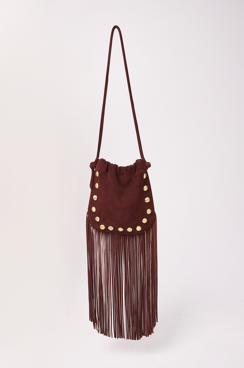 Brown Fringe Long Strap Suede Bag_6