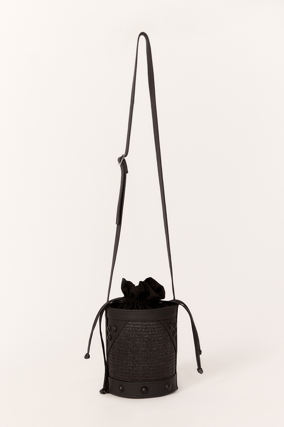Straw Bucket Bag with Oversized Studs
