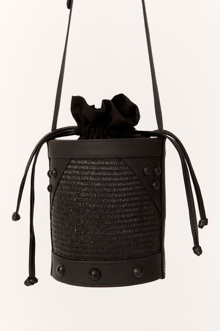 Straw Bucket Bag with Oversized Studs