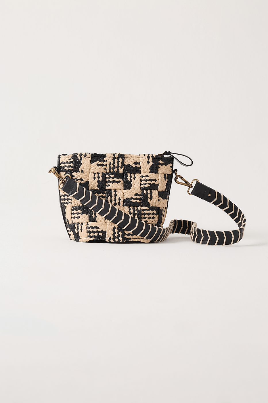 Natural And Black Straw Crossbody Bucket Bag