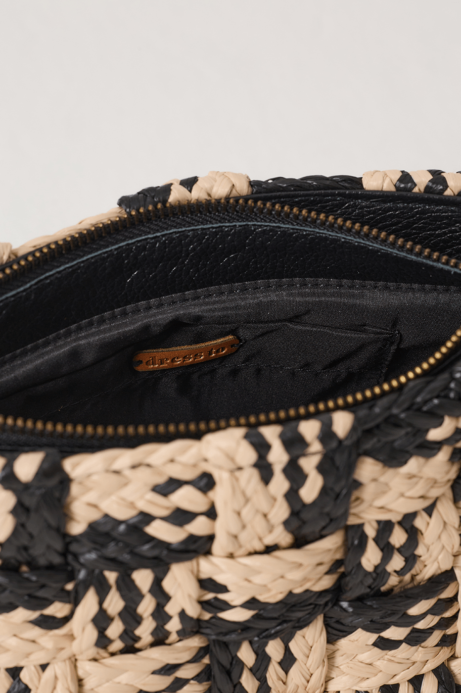 Natural And Black Straw Crossbody Bucket Bag