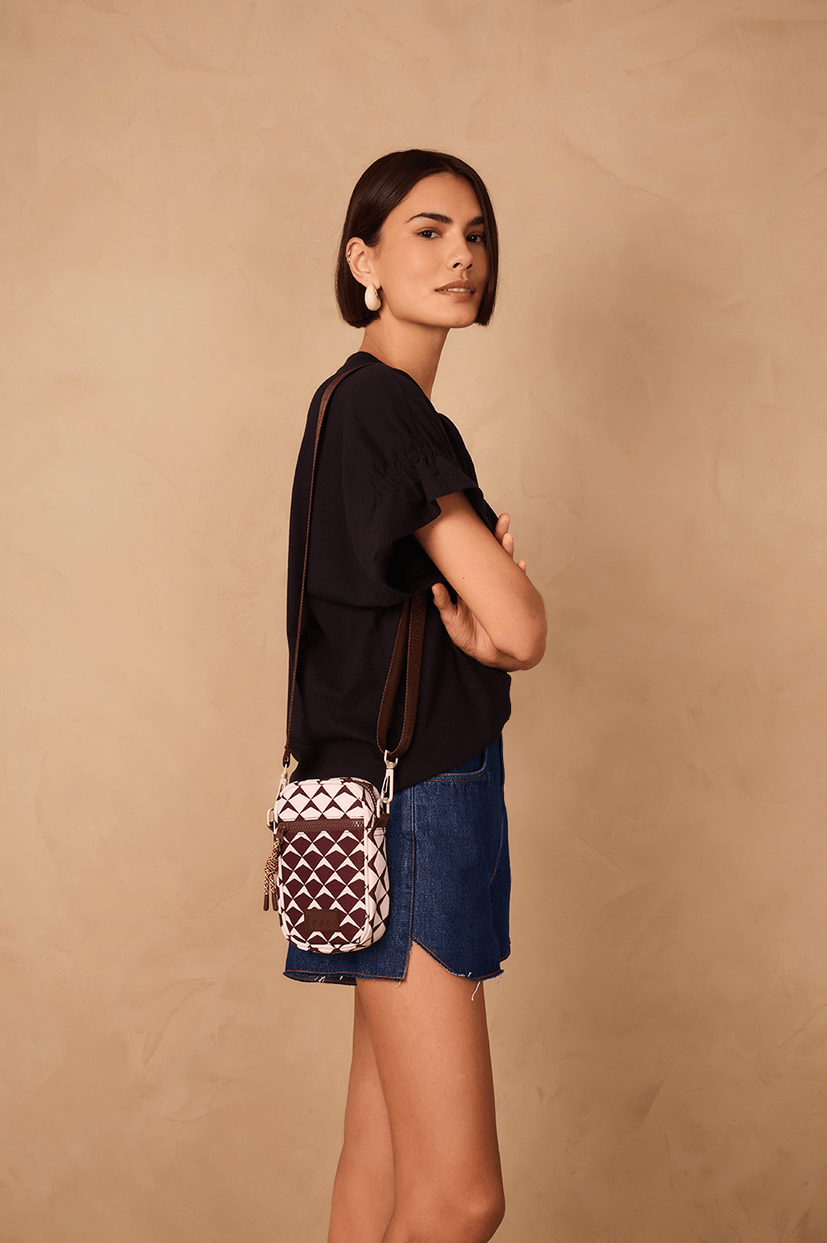 Brown Asa Delta Zipper Crossbody Bag