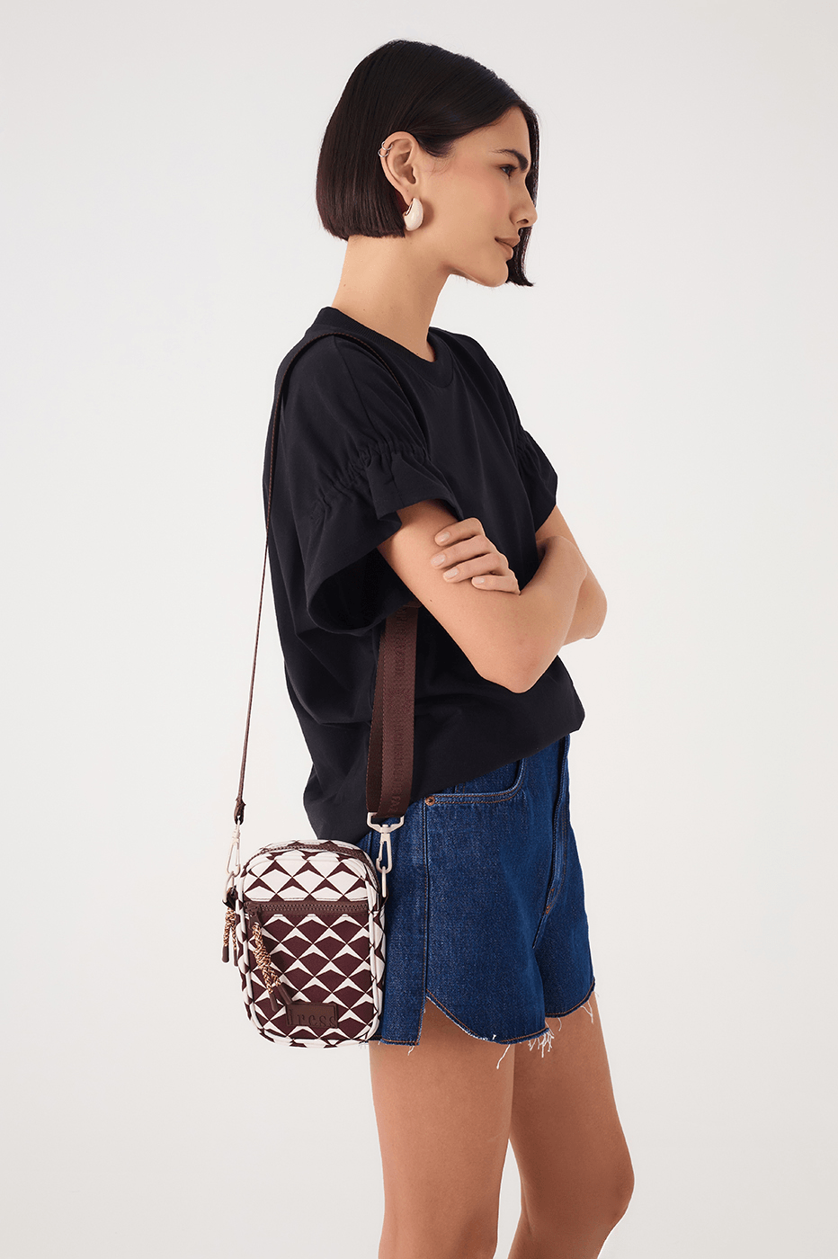 Brown Asa Delta Zipper Crossbody Bag