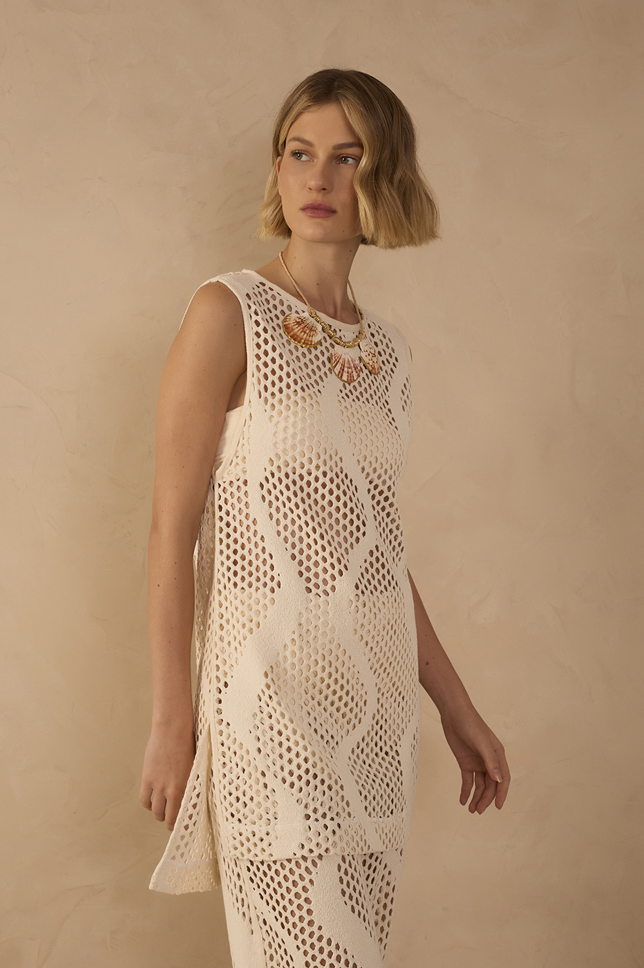 crochet beach dress mini Beach Cover Up| Long Day Beige Cover-Up Mini Dress - Beige