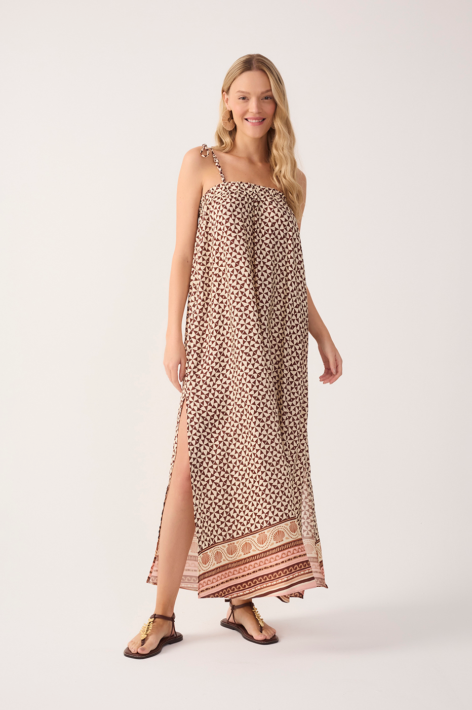 Beige Solstcio Side Slit Maxi Dress in Solstcio Print | Dress To Beige Solstcio Side Slit Maxi Dress in Solstcio Print | Dress To