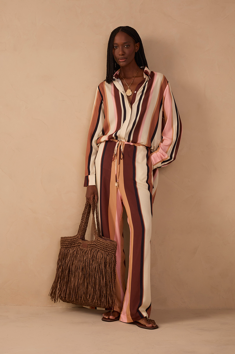 Multicolor Dunas Stripes Drawstring Flared Pants_1