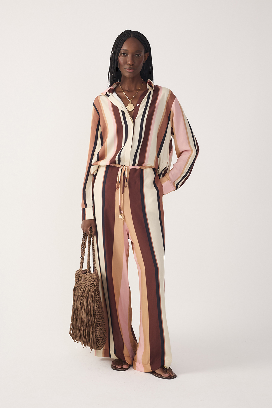 Multicolor Dunas Stripes Drawstring Flared Pants_2