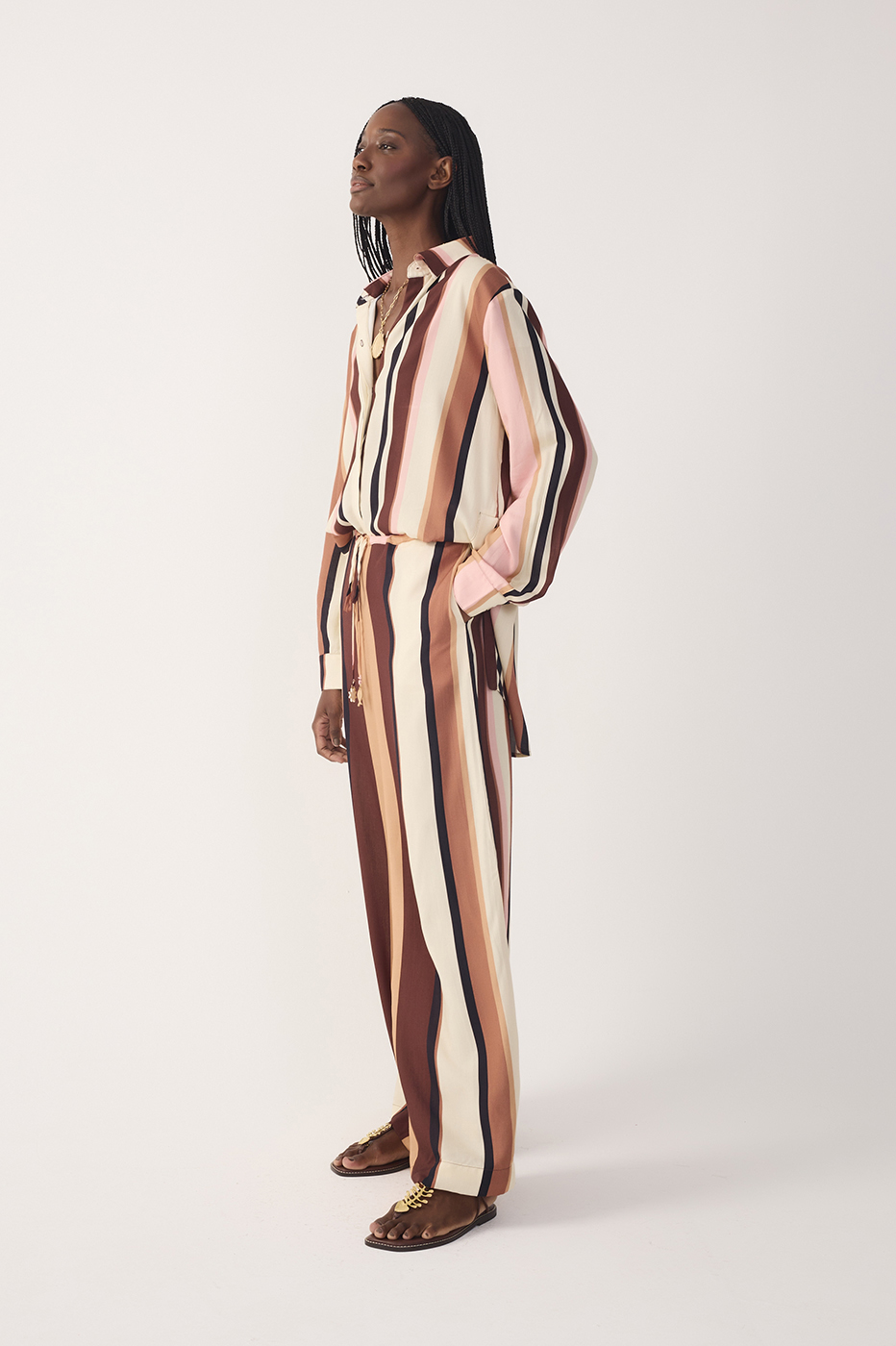 Multicolor Dunas Stripes Drawstring Flared Pants_4