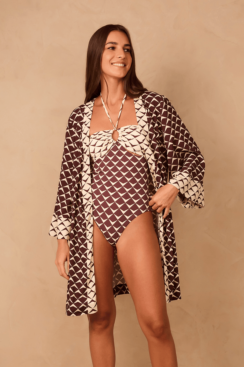 Brown Asa Delta Halter Neck Cut-Out One-Piece Swimsuit_1