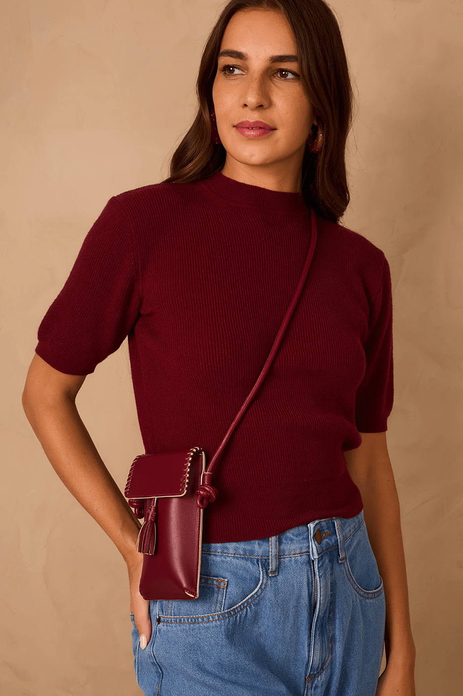 Wine Bossa Cellphone Magnet Closure Crossbody Bag