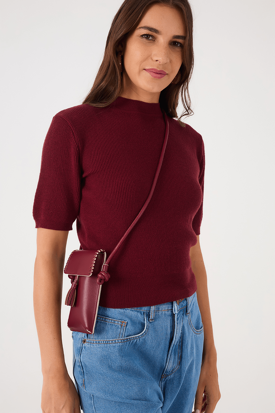 Wine Bossa Cellphone Magnet Closure Crossbody Bag
