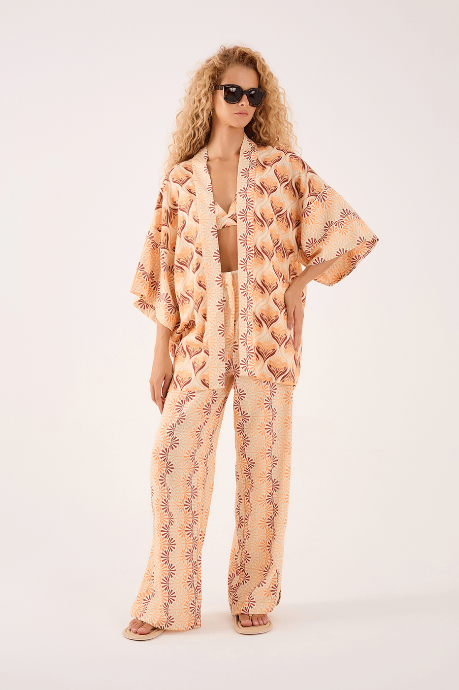 Kimono With Linen Top In Light Mix Print_1