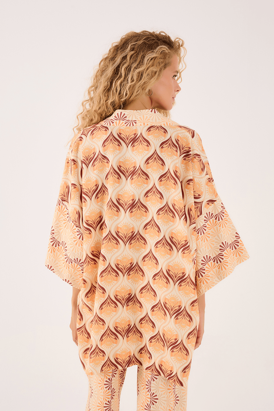 Kimono With Linen Top In Light Mix Print_5